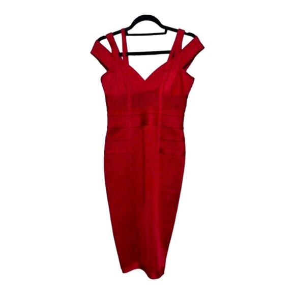 NWOT House of CB London Mimi Red Shimmer Bandage Bodycon Midi Event Dress - Picture 2 of 13